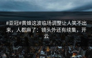 #亚冠#黄蜂这波临场调整让人笑不出来，人都麻了：镜头外还有续集，开云