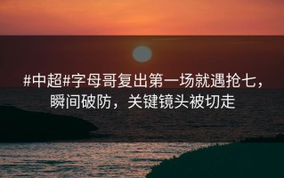 #中超#字母哥复出第一场就遇抢七，瞬间破防，关键镜头被切走