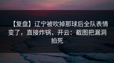 【复盘】辽宁被吹掉那球后全队表情变了，直接炸锅，开云：截图把漏洞拍死