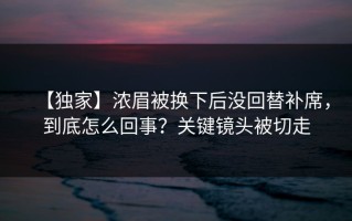 【独家】浓眉被换下后没回替补席，到底怎么回事？关键镜头被切走