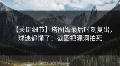 【关键细节】塔图姆最后时刻复出，球迷都懂了：截图把漏洞拍死
